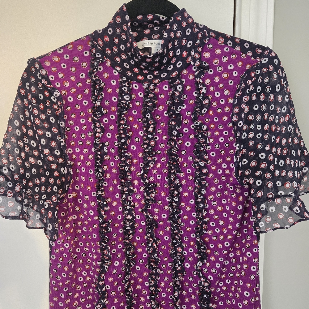 Diane Von Furstenberg Sebina Dress Size 6 Wool/Silk Pirouette Dot Amethyst - Picture 3 of 10